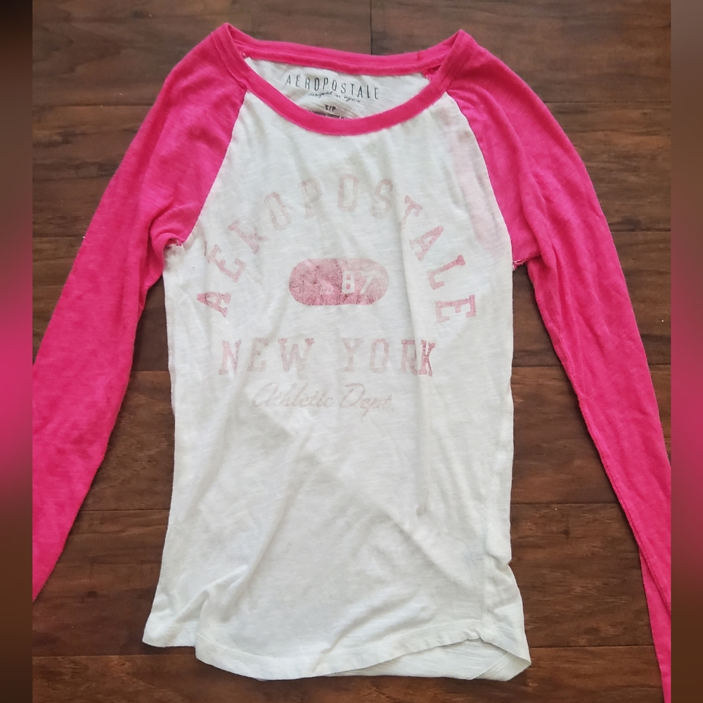 Aeropostale Pink and White Long Sleeve Shirt